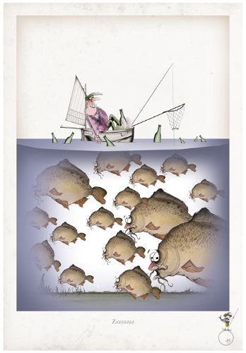 Zzzzzz - Funny Fishing Cartoon Art Print by Tony Fernandes